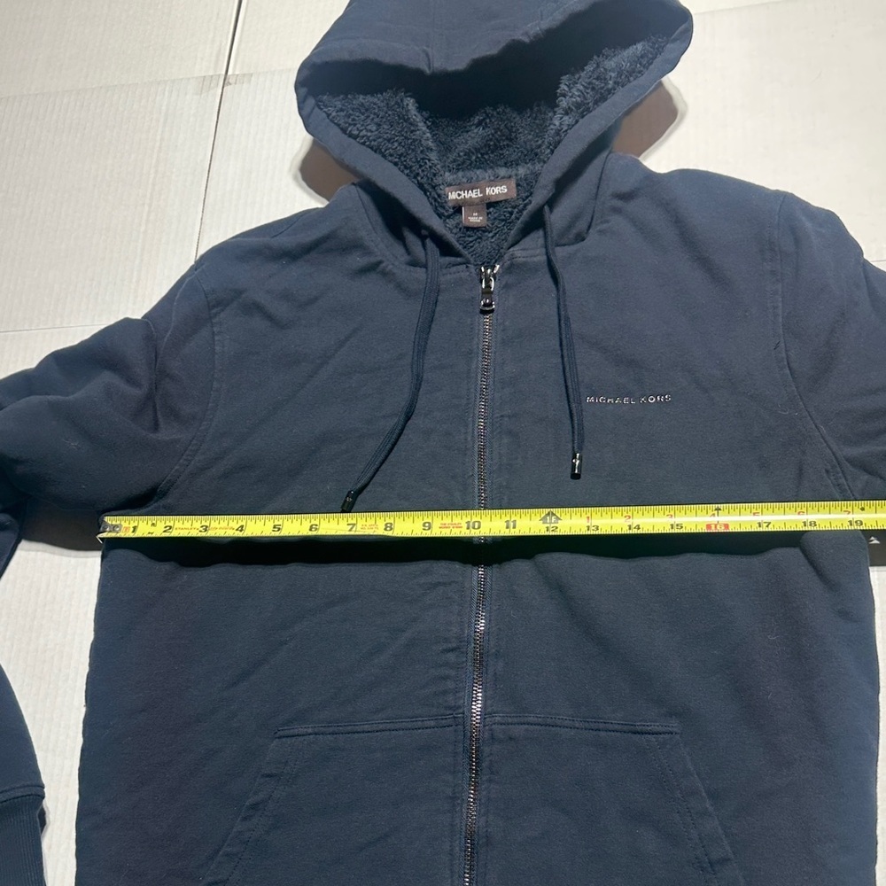 Michael Kors unosex Navy Blue Hoodie Sweater w pockets and zipper fuzzy inside - Picture 3 of 11